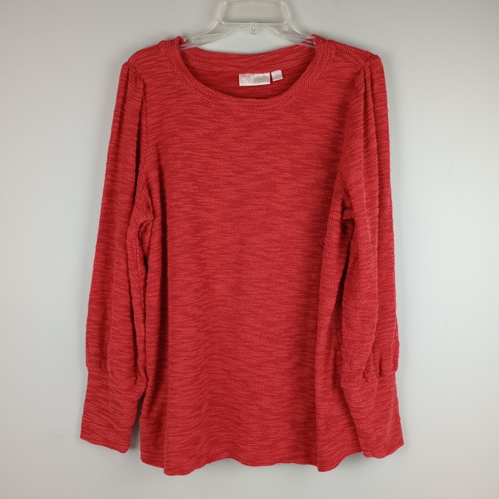 Belle by Kim Gravel Women L Red Long Sleeve Puff Shoulder Knit Pullover Sweater